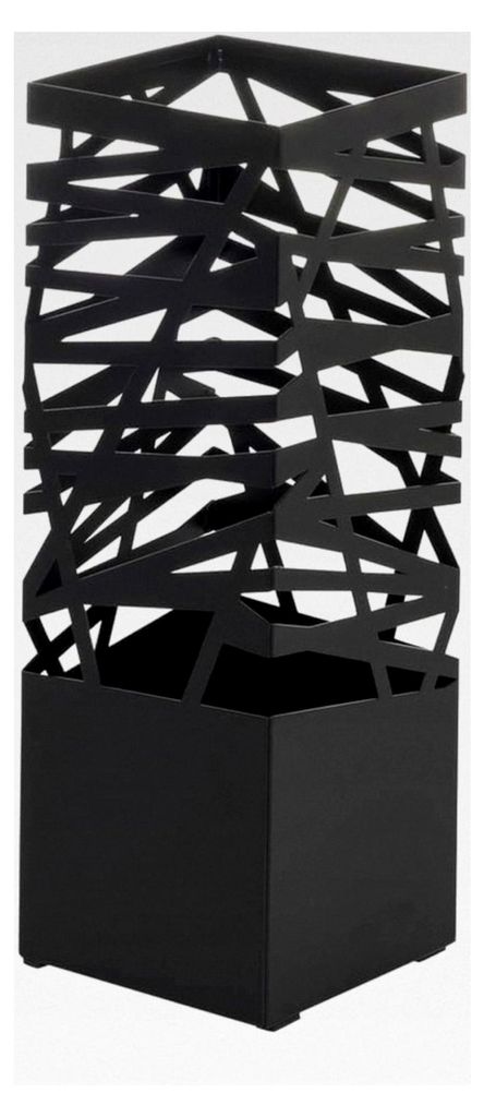 Regenschirmständer aus Metall mit Wasserauffangschale und 2 Haken, Anti-Rutsch-Pads, 15 x 15 x 43 cm, Schwarz