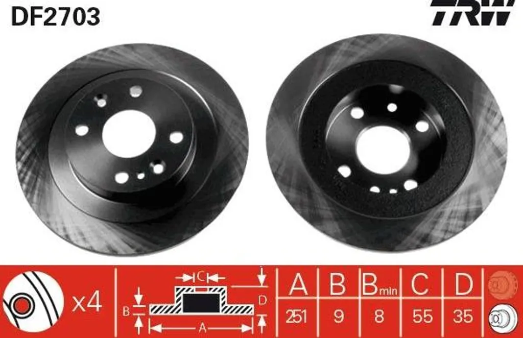 Disque de frein TRW DF2703 performance durable pour Mazda MX-3 et MX-5 OE