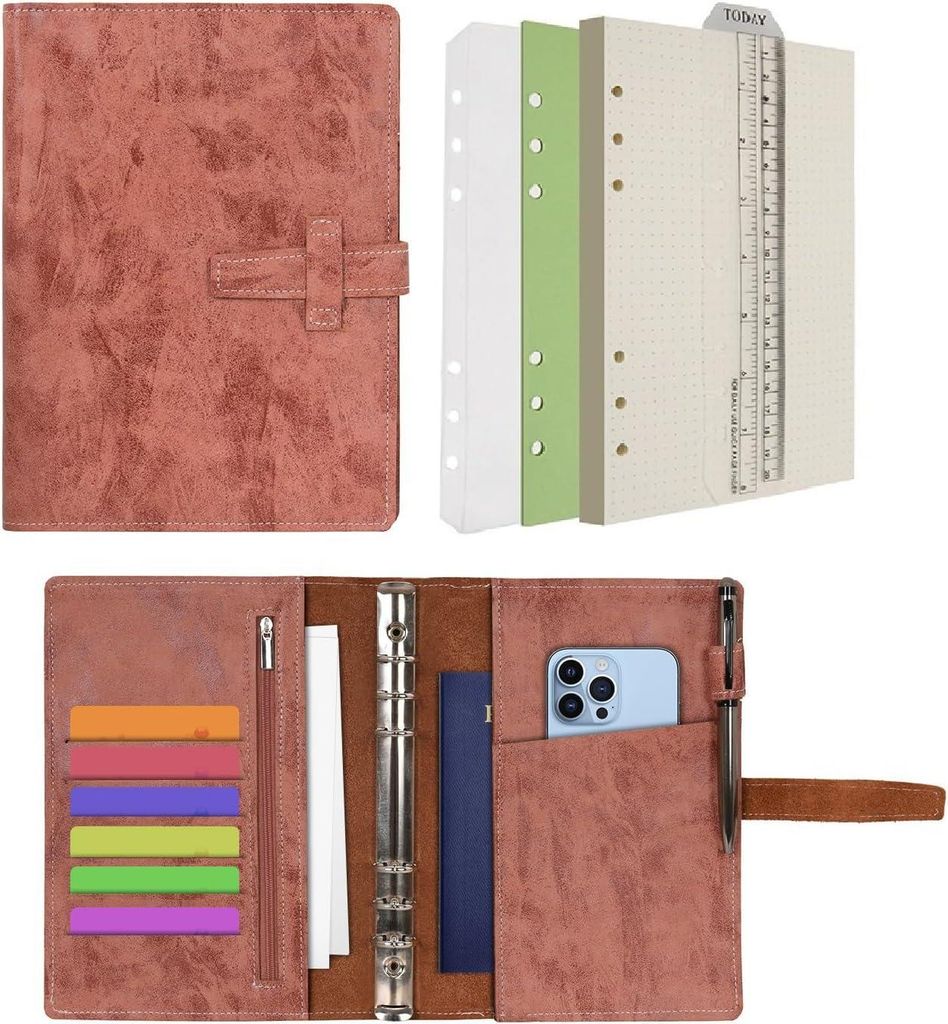 Leder A5 Ringbuch Notizbuch mit Punktpapier und Zubehör – Perfekt für Arbeit, Studium und Reisen