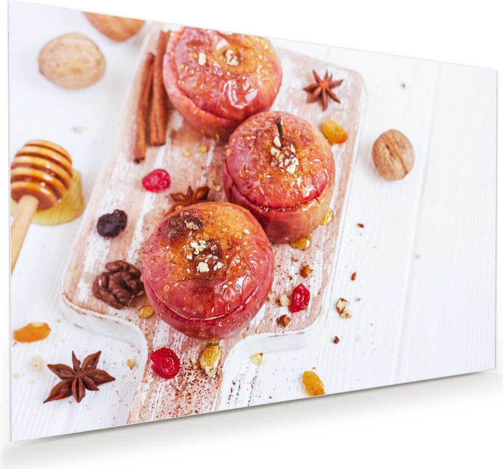 Glasbild Wandbild Bratäpfel mit Walnüssen 60x40cm in XXL für Wohnzimmer, Schlafzimmer, Badezimmer, Flur