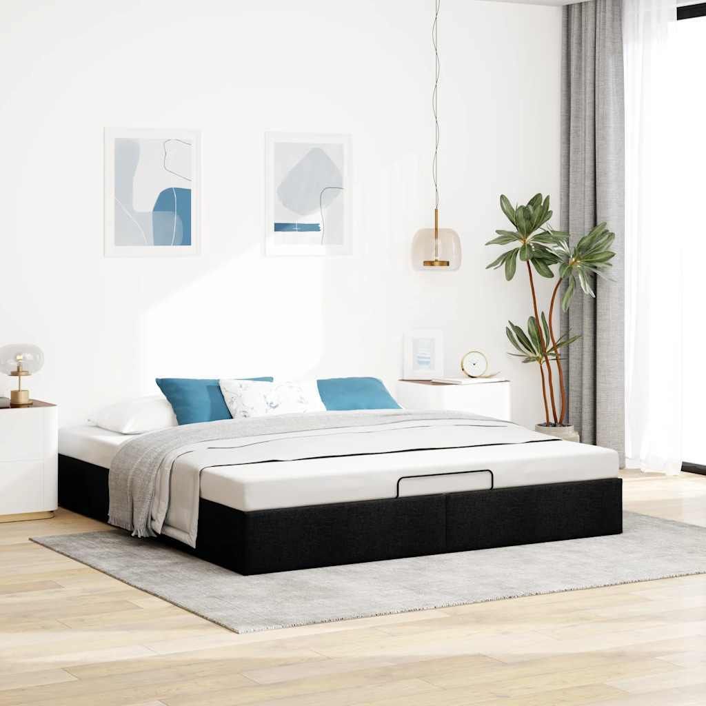 (NEU 2026) Ottoman-Bett ohne Matratze, Schwarz 200x200 cm - Stoff - Klassische Betten - 56.6 kg