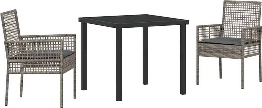 Garten Essgruppe mit Kissen 3 pcs Grau Poly-Rattan