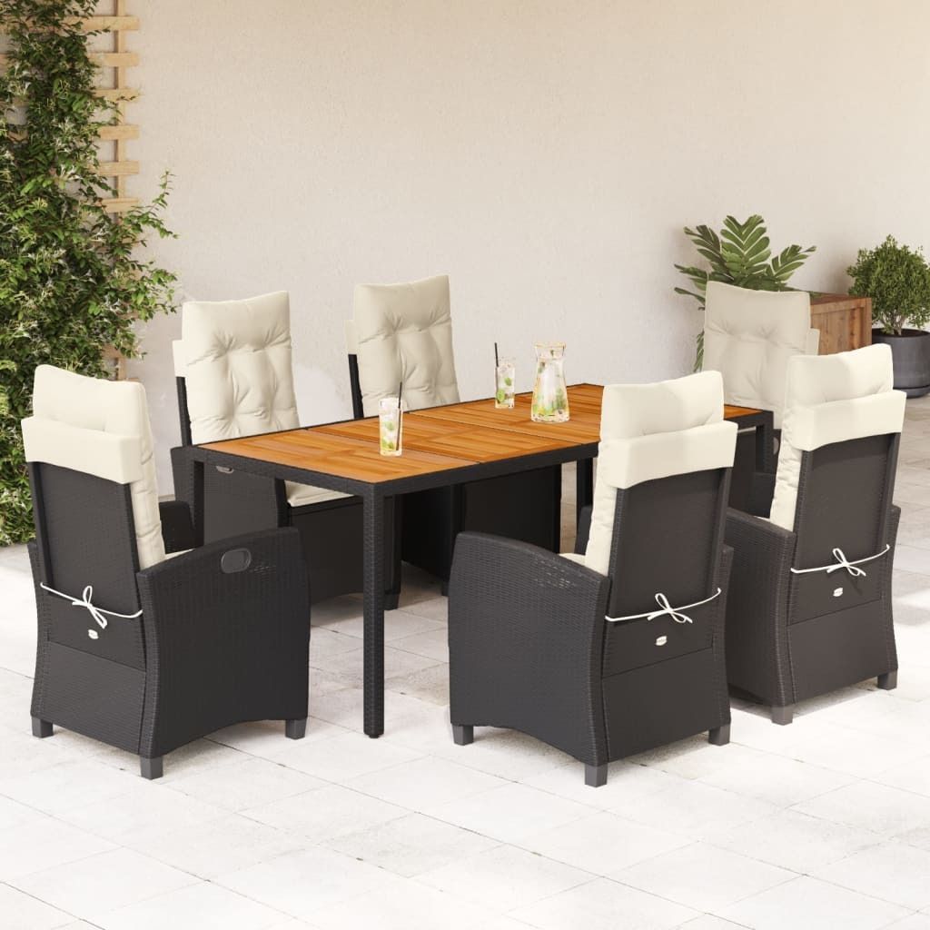 Maison Exclusive - 7-tlg. Garten-Essgruppe mit Kissen Schwarz Poly Rattan