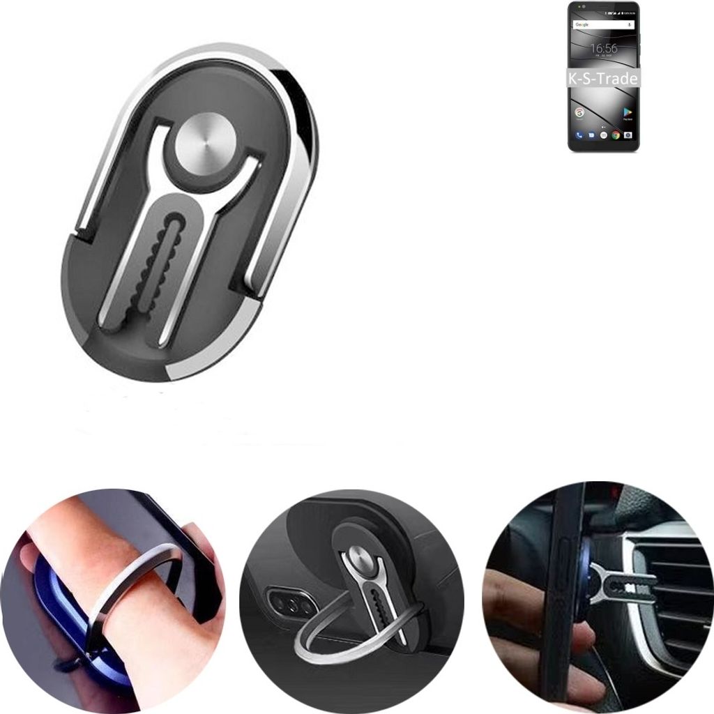 K-S-Trade 3in1 Smartphone-Ring Handy-Ring kompatibel mit Gigaset GS370 Fingerhalterung Handyring Tischständer Lüftungsgitter-Halterung Tisch