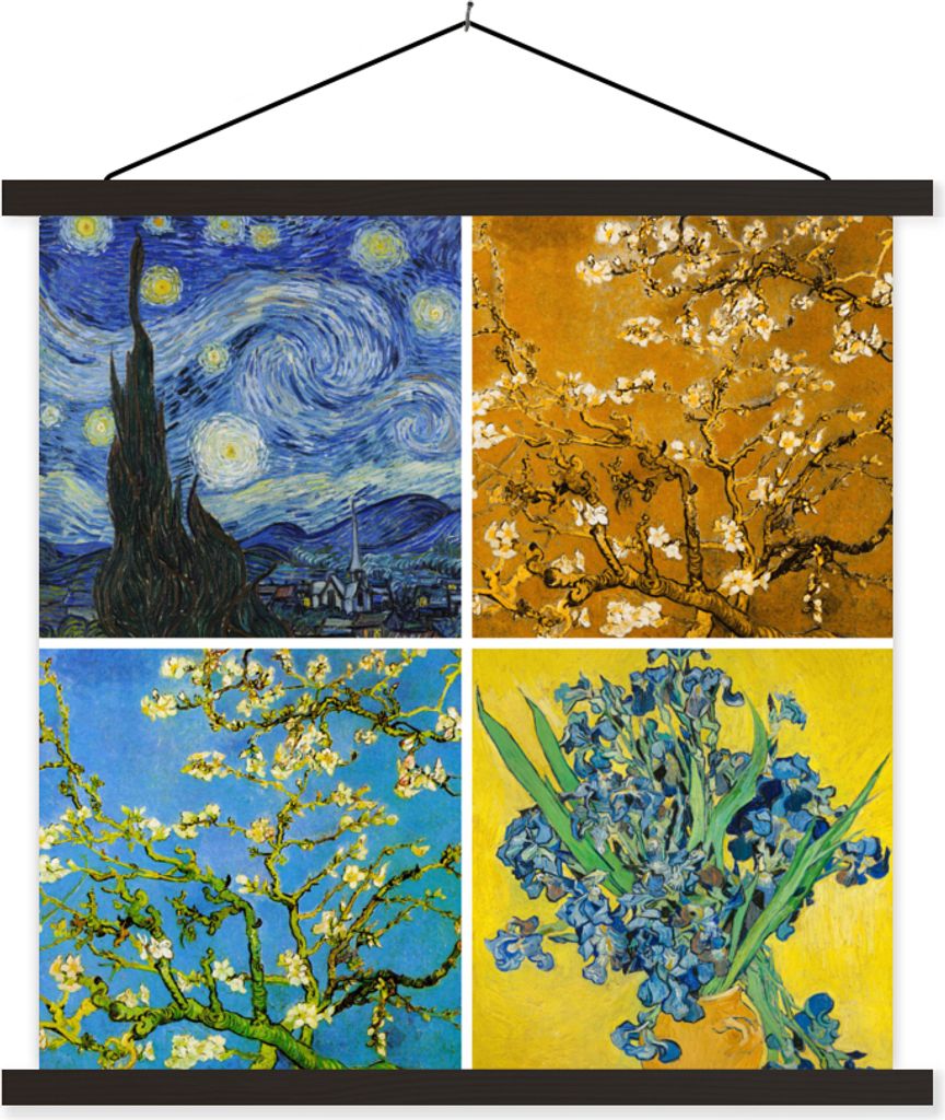 MuchoWow Textilposter Van Gogh - Sternennacht - Collage 90x90 cm mit schwarzem Rahmen - Magnetisches