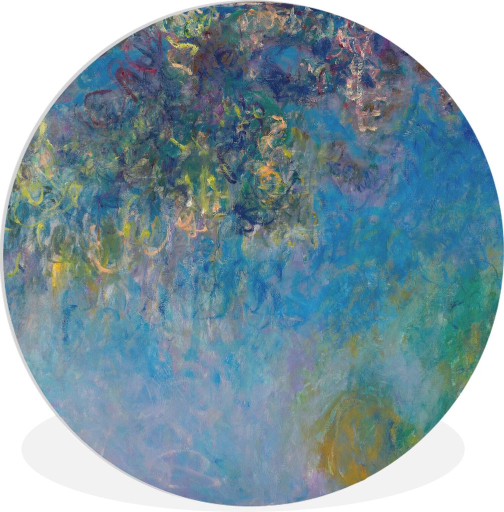 MuchoWow Rundes Wandbild - Runde Bilder Blauer Regen - Claude Monet Ø 90 cm Kreis Wanddekoration Kunststoff - Wandkreis - Wandschmuck - Wand-Kre...