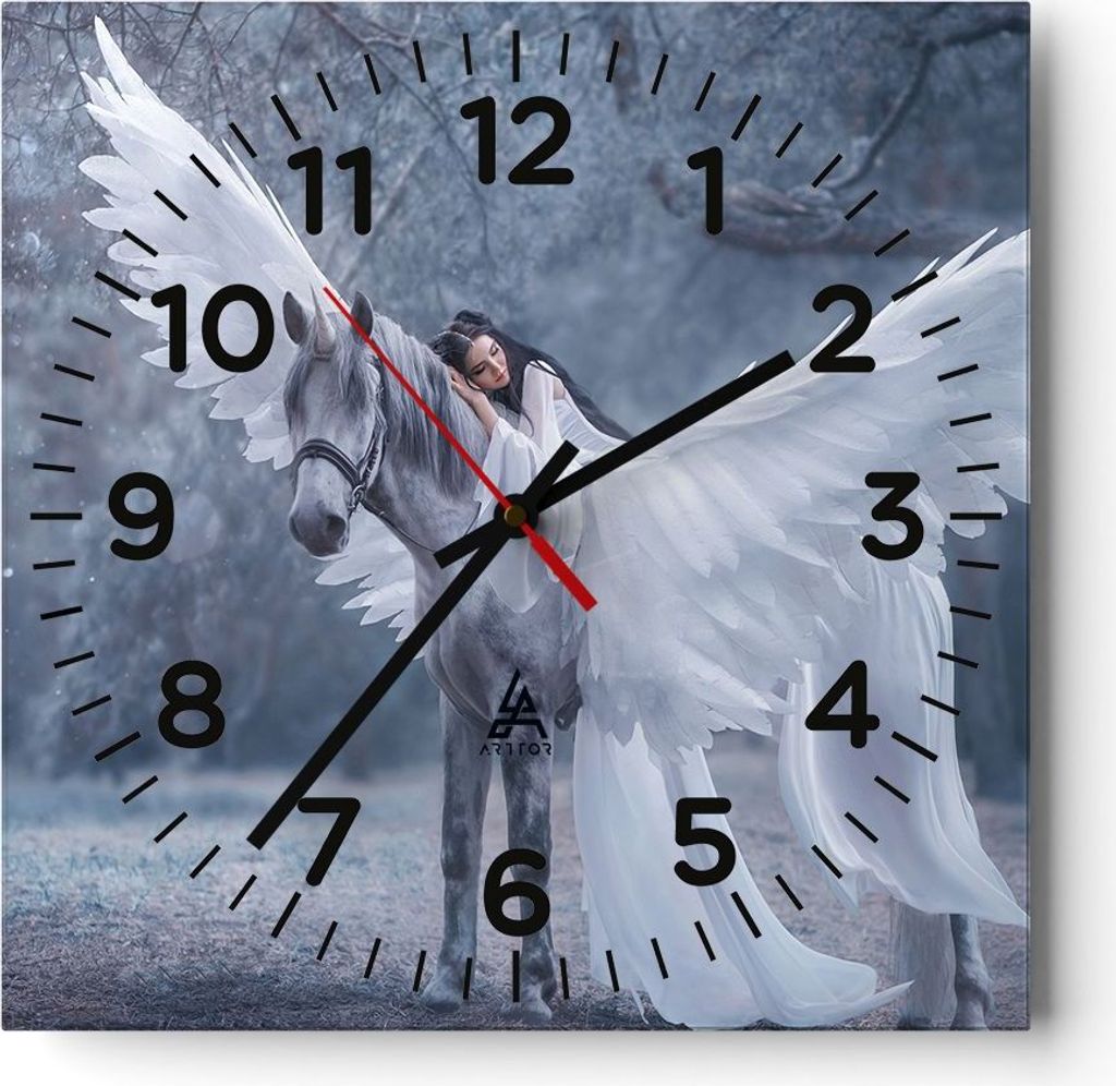 Wanduhr - Quadrat - Glasuhr - Frau Pferd Natur - 30x30cm - Schleichendes Uhrwerk - Lautlos - zum Aufhängen bereit - Dekoration Modern - Wanddekora...