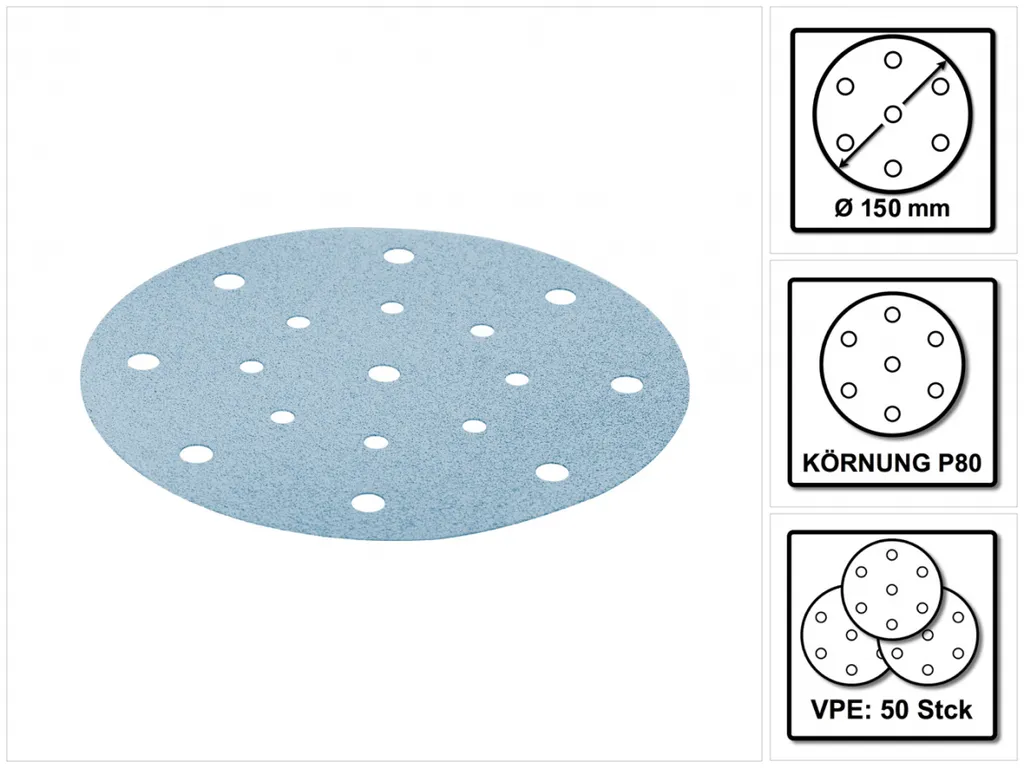 Disques Abrasifs P80 Ø150mm pour Ponçage Bois et Vernis Festool 496977