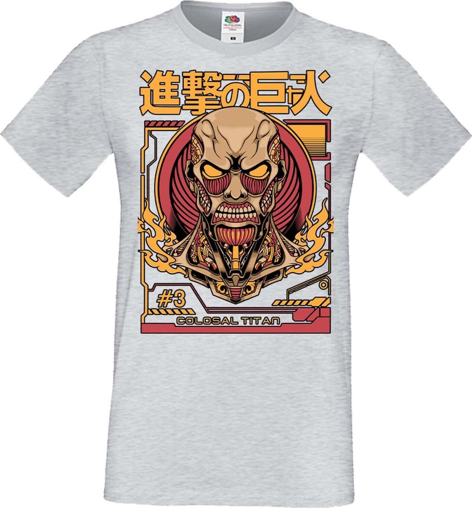 Herren T-Shirt Manga Anime Attack Anime On Titan Colosal Titan Colosal Attack, Man 2XL / Grau