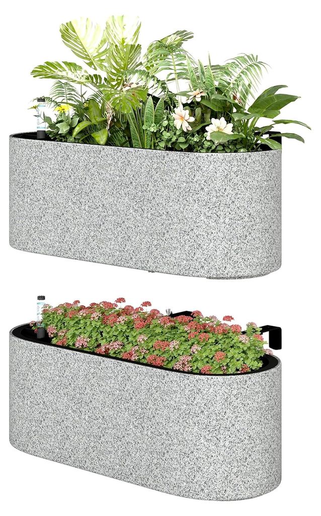 2er Set Blumentopf Hängend Pflanzkübel mit Ablaufsystem Loch Haken 42 x 16 x 15 cm Pflanztöpfe Oval Pflanztopf Blumenkübel für Tomaten Blumen ...