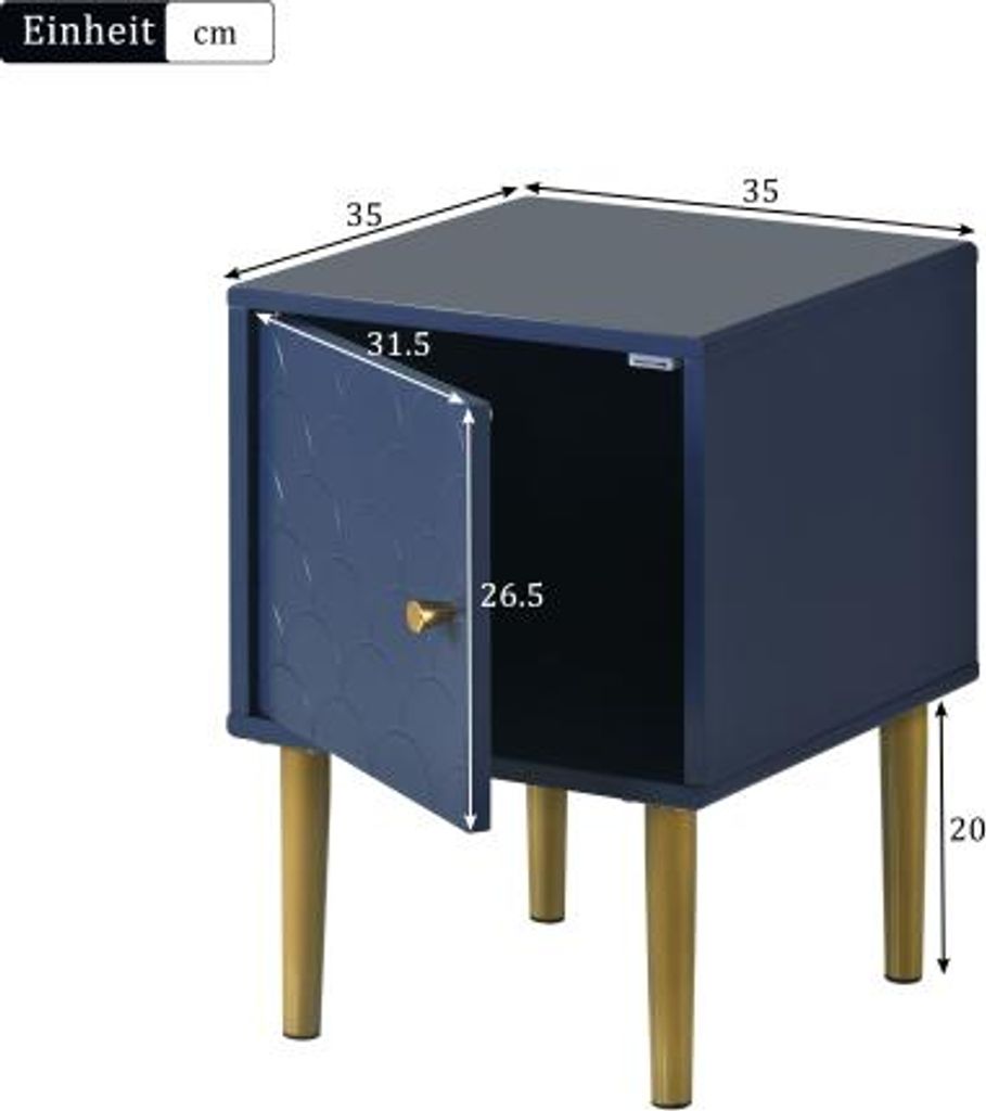 Marineblaue Kommode mit 3 Schubladen & 2 Türen, Verstellbarer Regalboden, Abgerundete Ecken, Massivholz für Wohn- & Schlafzimmer H50/B35/T35 cm