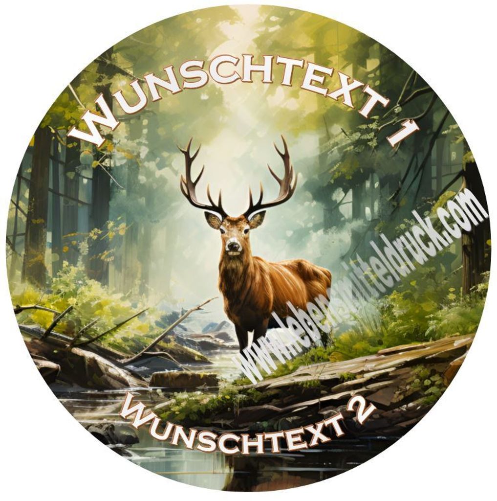 Hirsch  mit Wunschtext Jagd Wald Tortenbild rund  auf Produktbild 