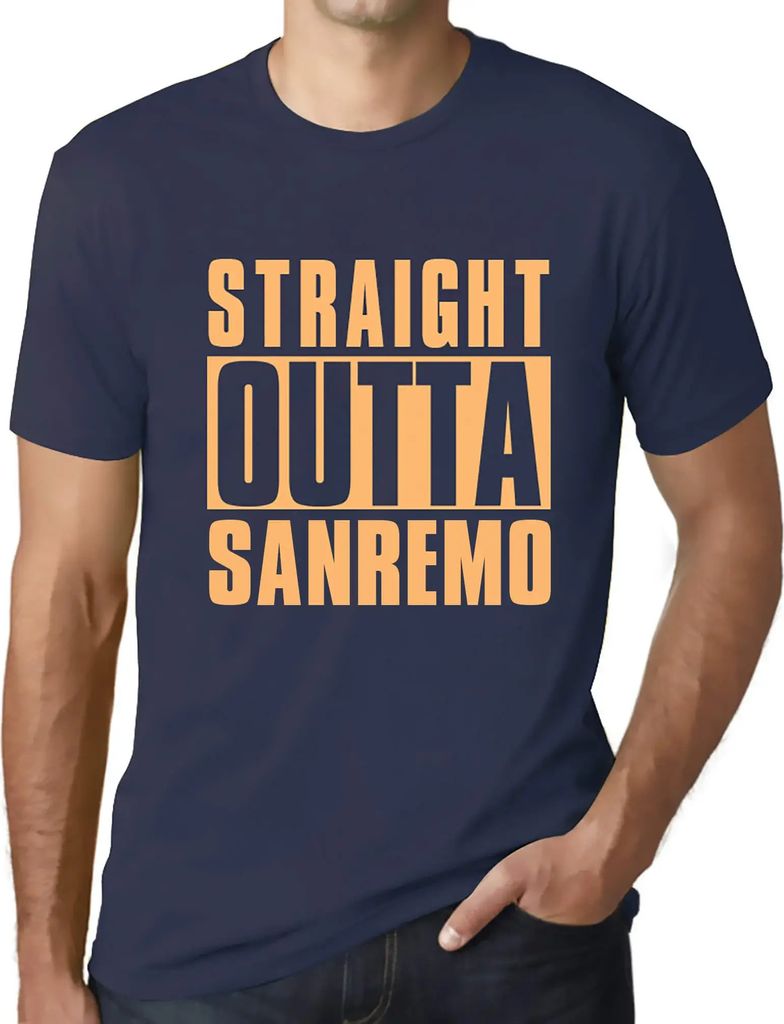 Herren Grafik T-Shirt Straight Outta Sanremo Öko-Verantwortlich Vintage Jahrgang Kurzarm Lustige Druck Geburtstag Geschenk Mann