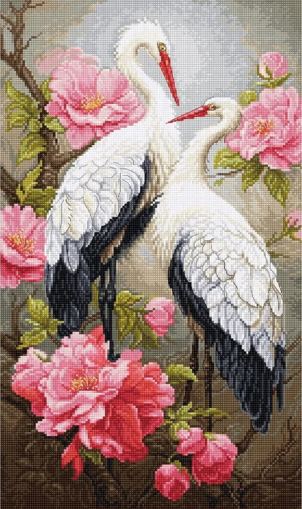 Kit de Point de Croix Compté Luca-S Motif Oiseaux et Fleurs 22x37cm
