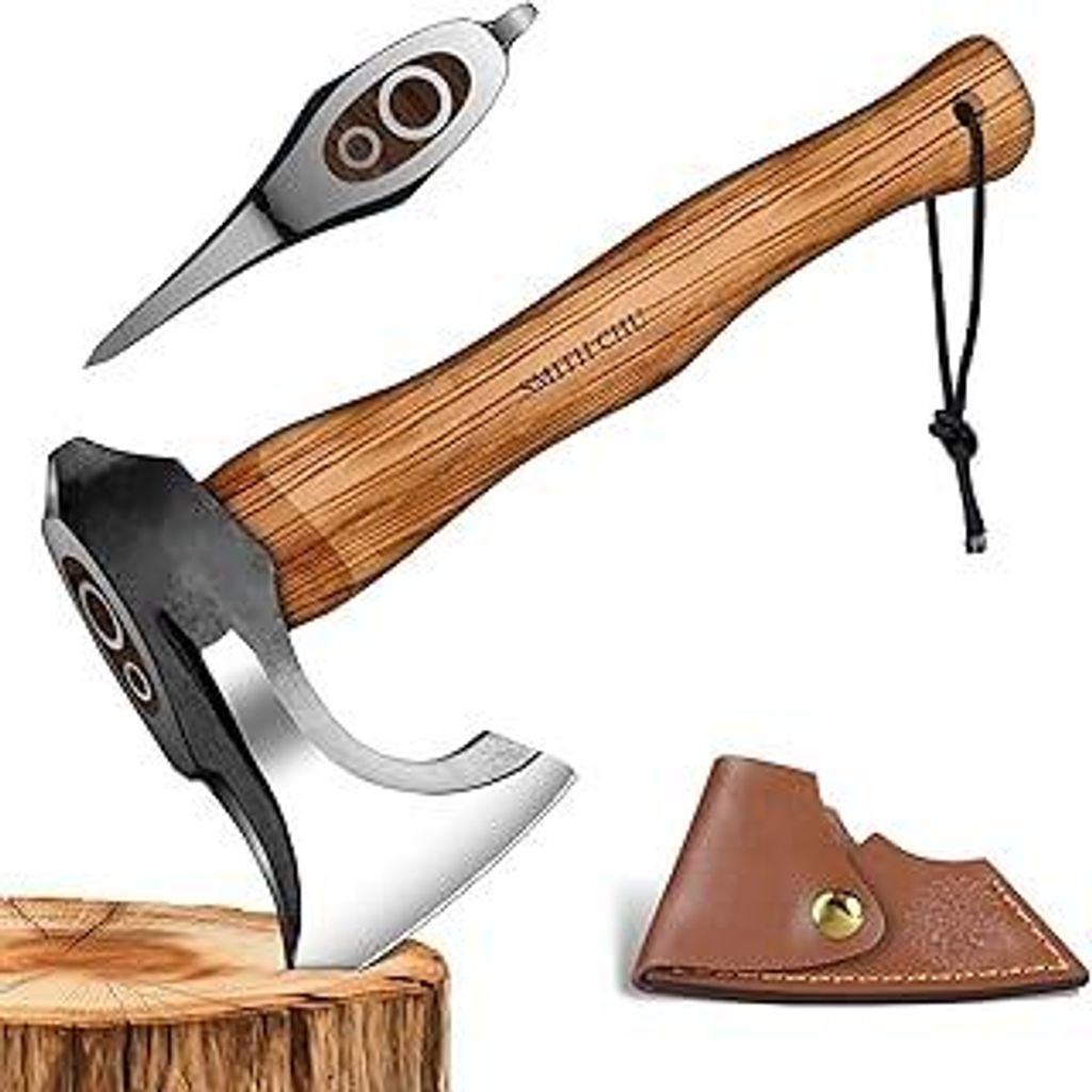 SMITH CHU Outdoor Axt, Beil Holz Spalten für Garten, Handgeschmiedet Handbeil aus Hochgekohlter Stahl, Bushcraft Axt mit Scheide, Geschenke für M...