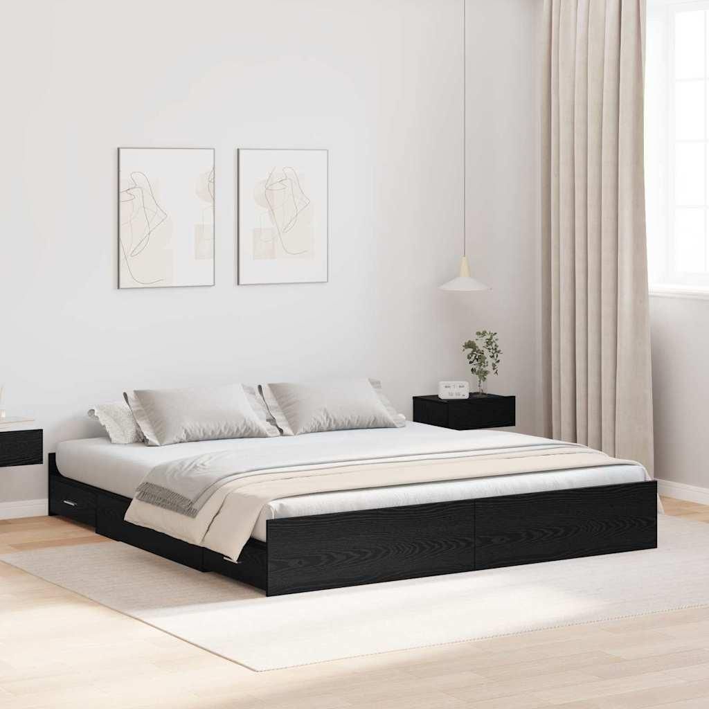 Möbel Bett mit Stauraum mit Schubladen mit Kopfteil mit Speicher Schwarze Eiche 200 x 200 cm - Klassische Betten 3335262
