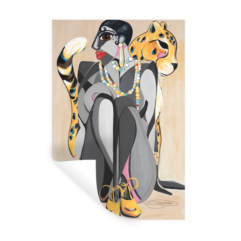 MuchoWow Wandtattoo Wandsticker Wandaufkleber Frau - Leopard - Tiere - Abstrakt 80x120 cm Selbstklebend und Repositionierbar - Repositionierbar -...