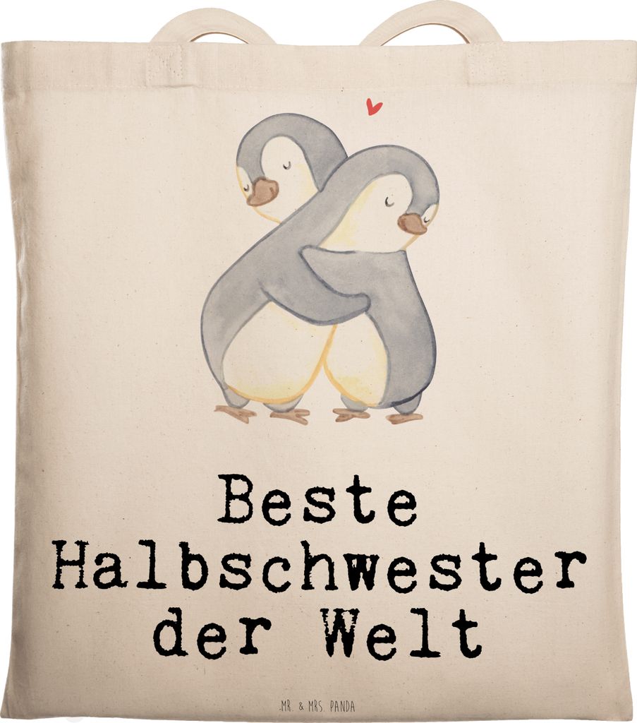 Mr. & Mrs. Panda Jutetasche Pinguin Beste Halbschwester der Welt - Transparent - Geschenk, Tragetasche, Jutebeutel, Geschenkidee, Kinder, Kleinigke...