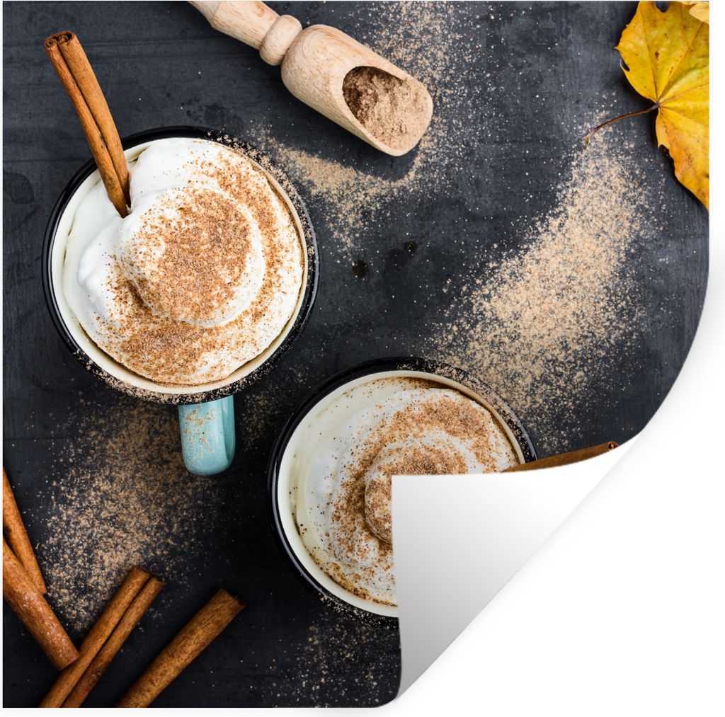 MuchoWow Wandtattoo Wandsticker Wandaufkleber Ein herbstlicher Kaffee mit Zimt von oben betrachtet 100x100 cm Selbstklebend und Repositionierbar ...