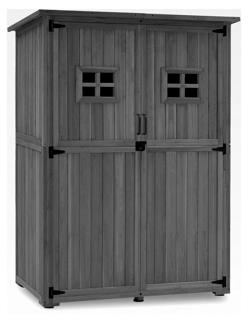 Gartenschrank aus Holz, kleines wetterfestes Gartenhaus, Gerätehaus für den Außenbereich, 59×127×168 cm, Grau