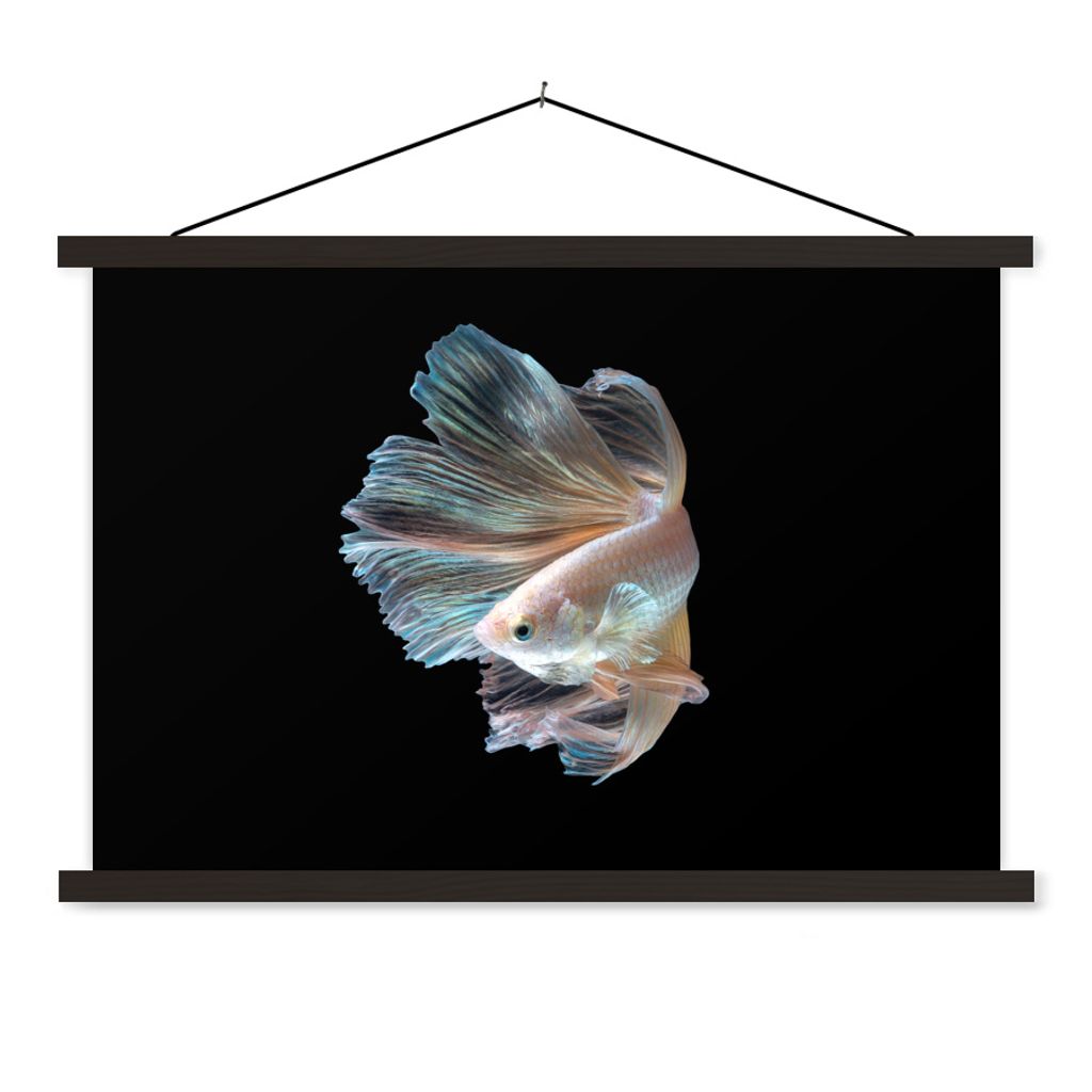 MuchoWow Textilposter Fisch - Schwanz - Schwarz 90x60 cm mit schwarzem Rahmen - Aufhängungssatz