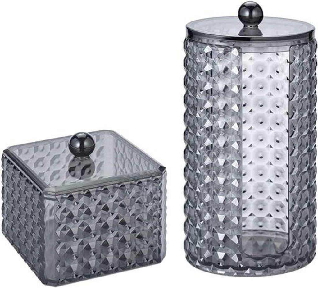 Zwei Acryl-Beckenhalter, Kosmetik-Organizer, Beckenhalter, Aufbewahrungsbox mit Deckel, für Schlafzimmer, Badezimmer, Make-up-Tischablage (schwarz)