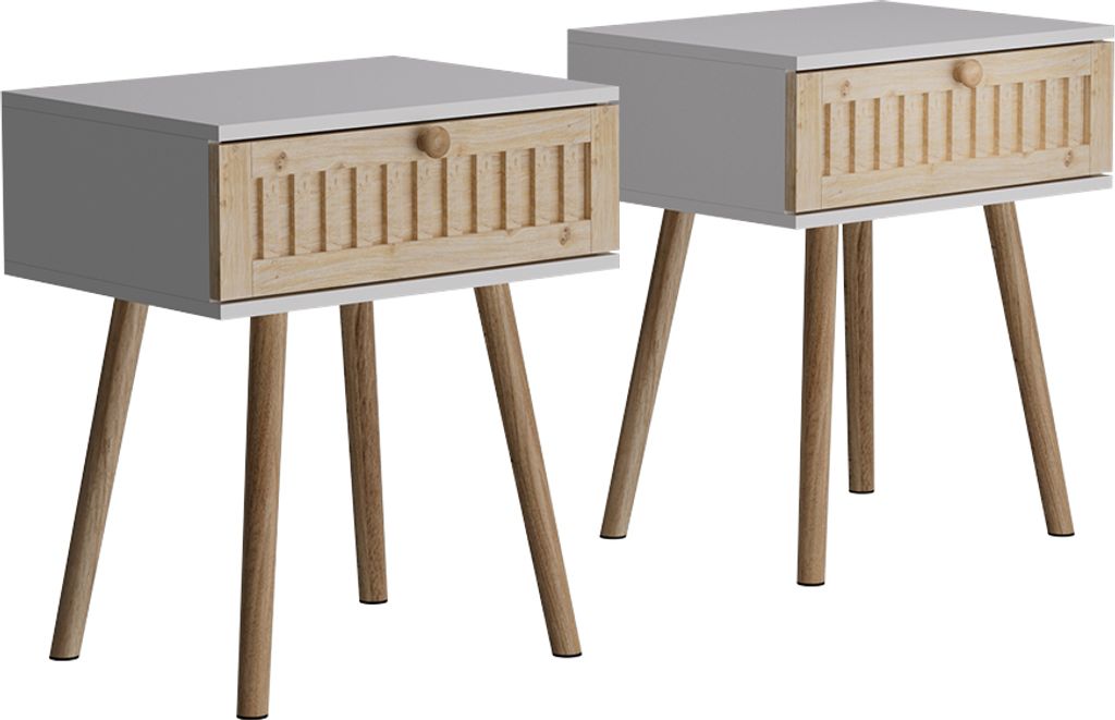 Nachttisch Vicco Holk Weiß/Kiefer 2-er Set, Model 54227 Produktbild 