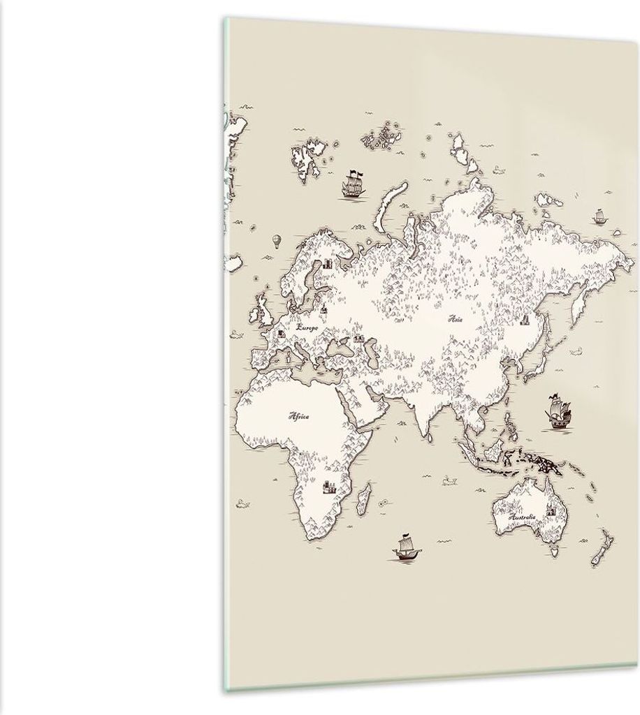 Bilder auf glas - Einteilig - Karte Welt Klassiker Kontinente - 80x120cm - Glasbilder - Wandbilder - Bilder - Wanddekoration aus Glas - Glas Bilder...