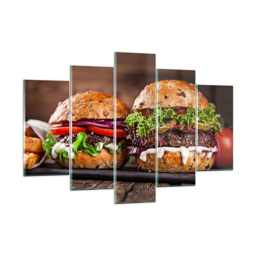 Bilder auf glas - Amerikaner Hamburger Essen Barbecue - 150x100cm - Glasbilder - Wandbilder - Kunstdruck - Wanddekoration aus Glas - Glas Bilder - ...