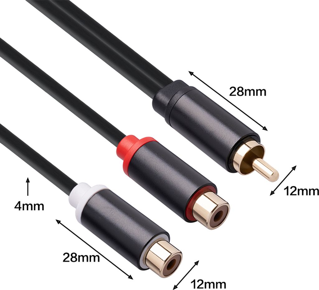 RCA Männlich auf Doppel weiblich Audio Adapter Kabel Stereo Splitter 3686MFF-03 Schwarz