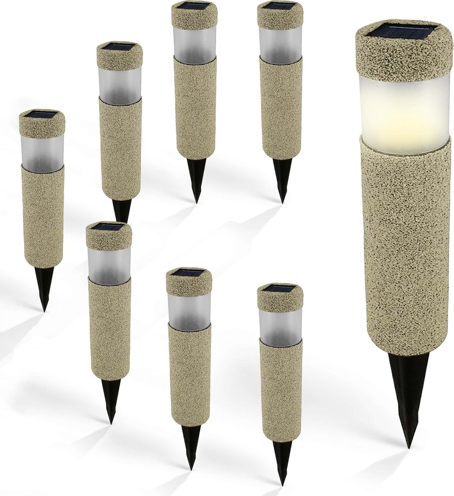 MONZANA 8x Solarlampen für Außen Stein-Optik Gartendeko kabellos & wetterfest IP44 8h Leuchtdauer Solarleuchten Garten