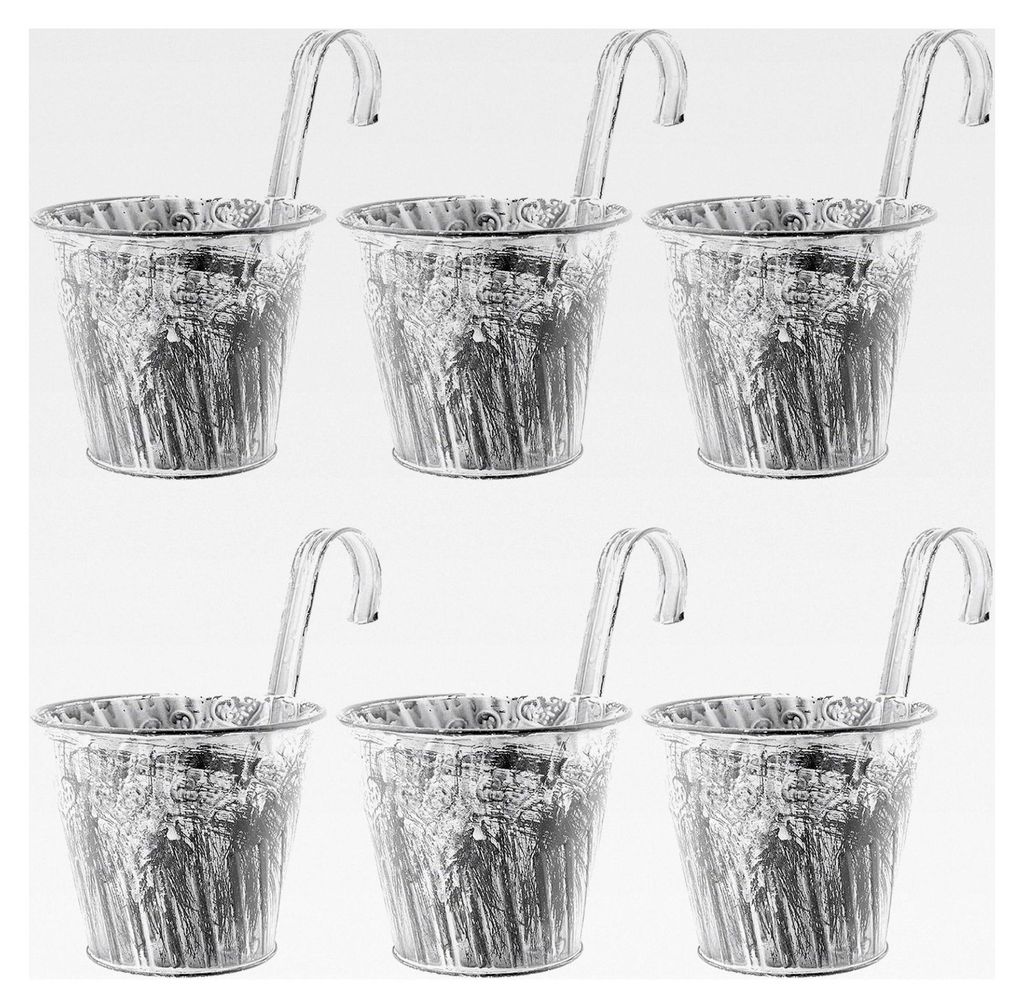 6er Set Kleine Hängetöpfe Vintage aus Metall für Balkon und Garten