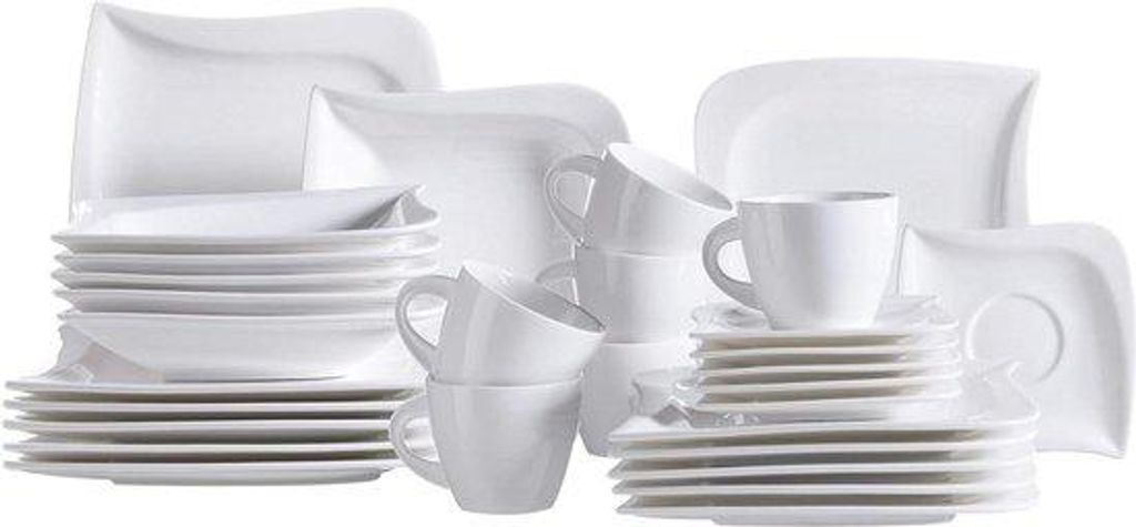 Kombi-Servietten-Set aus Weiß - 30 Stück - Moderne Serie - 6 Personen - Eck-Service-Set
