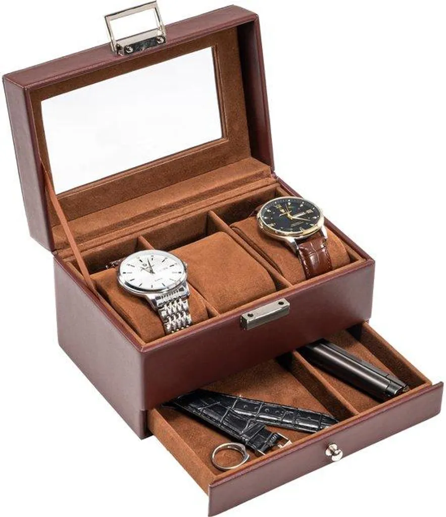 Rangement montres 3 places pour table de chevet avec vitrine Espresso