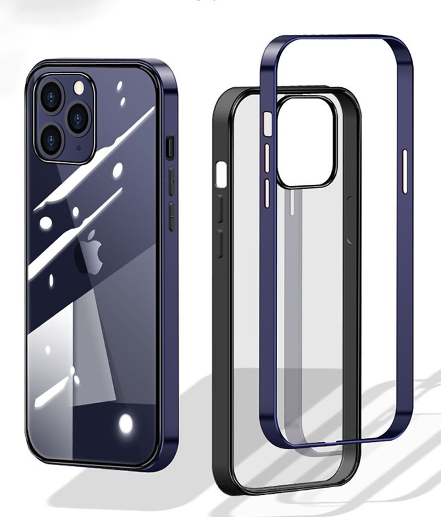 Hülle für Apple iPhone 12 Pro Max - Electroplating Handyhülle Schutzhülle Hartschalen Transparent Case - Blau