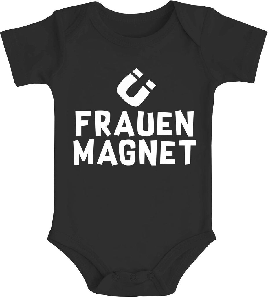 Babybody für Jungen lustige Aufschrift Frauenmagnet kurzarm Baumwolle Moonworks schwarz 6-12 Monate
