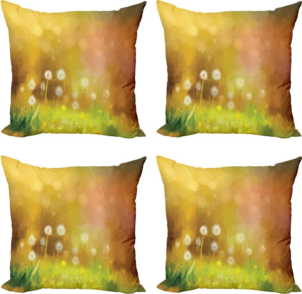 ABAKUHAUS Blume Kissenbezug Set (4 Stück), Ölgemälde-Effekt Kunst, Moderner Doppelseitiger Digitaldruck, 50 cm x 50 cm, Gelbgrün