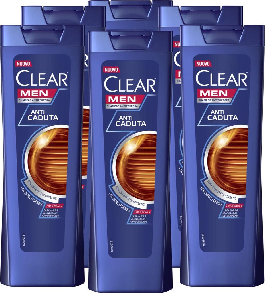 6 x Clear Men Anti-Haarausfall-Shampoo mit Ginseng-Extrakten für schwaches Haar, tägliche Anwendung - 6 Flaschen à 225 ml