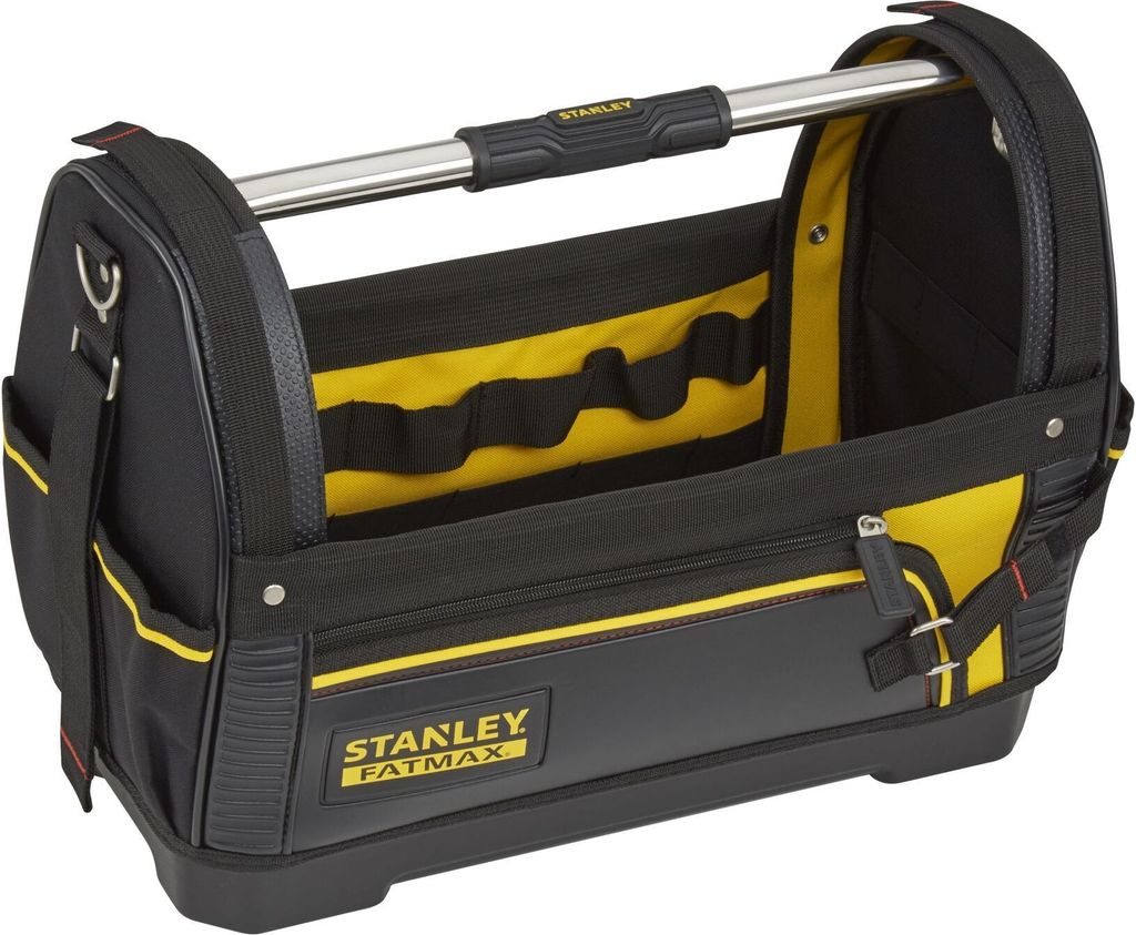 A Stanley FatMax tool bag is shown against a white background.