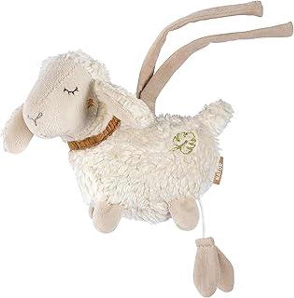 Fehn Mini-Spieluhr Schaf Natur – Kuscheltier & Einschlafhilfe mit Baumwolle aus biologischem Anbau – Melodie Brahms Wiegenlied – Babyspielzeu...