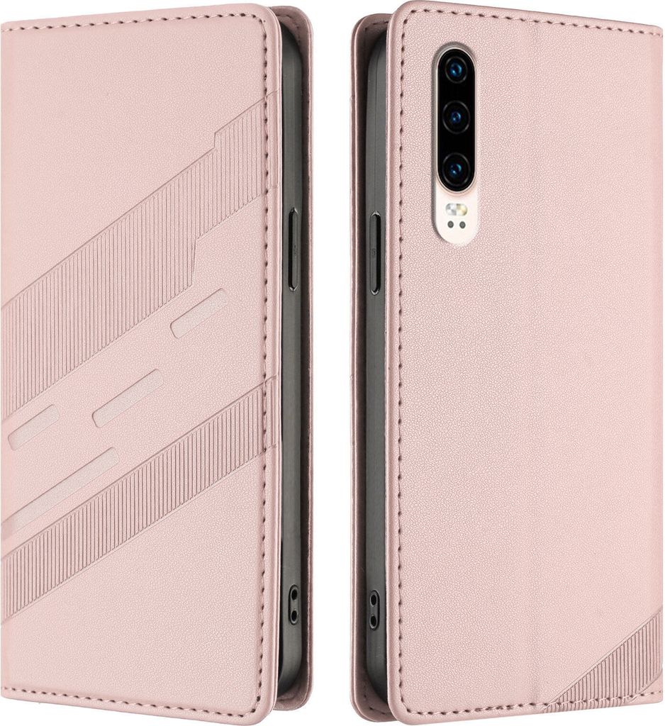 Hülle für Huawei P30, Kunstleder Brieftaschen Handyhülle mit Kartenfach und Standfunktion Pink