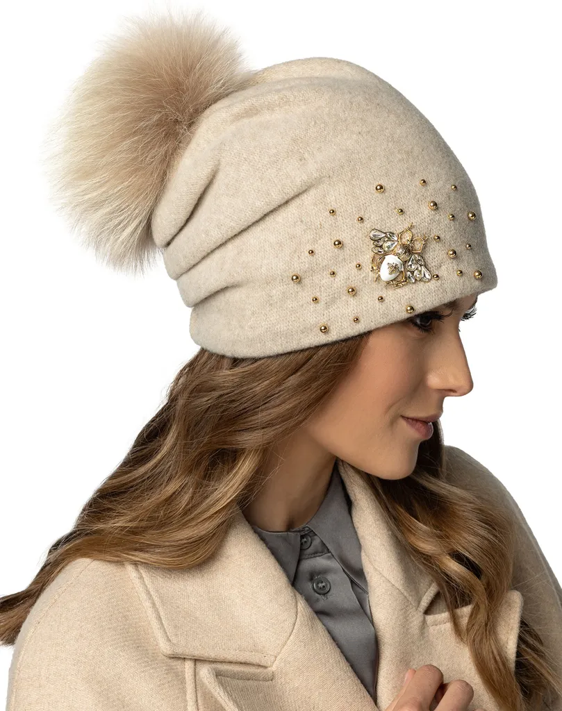 Bonnet Femme Pompon Amovible en Laine Vierge Beige - Ajustement Idéal - 2