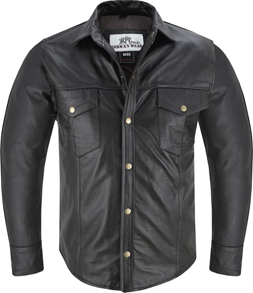Lederhemd Herren Motorradhemd Lederjacke, Größe:54/XL,