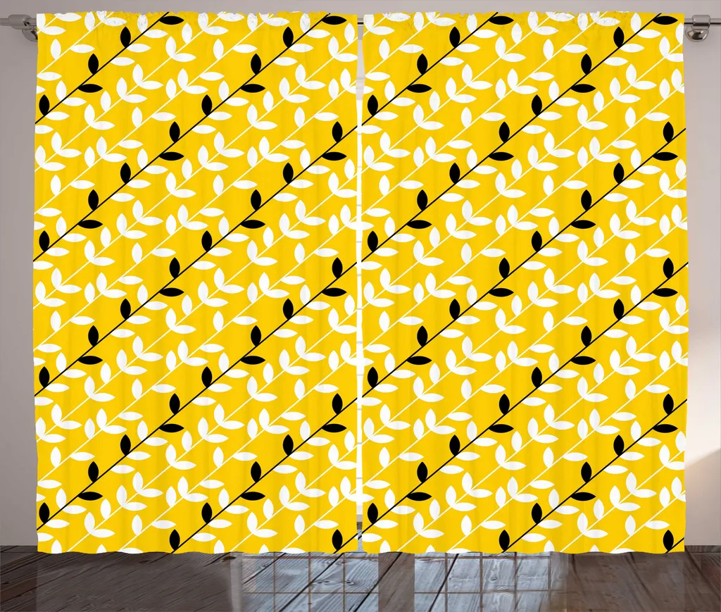 Tenda Foglie Asiatiche ABAKUHAUS 280x175 - Arredo Camera Giallo Grigio