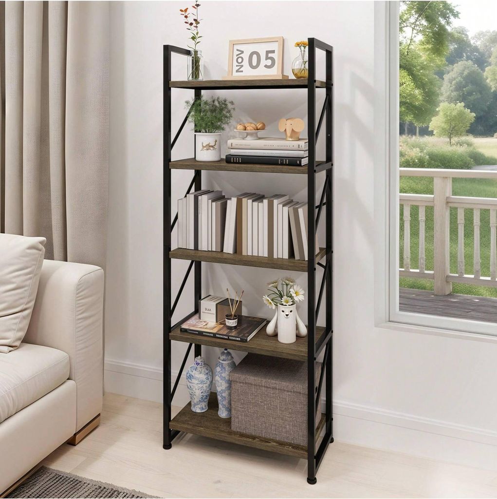 BALCONERA Bücherregal – 5-Ebenen Standregal, Ideal als Aufbewahrungsregal Grau