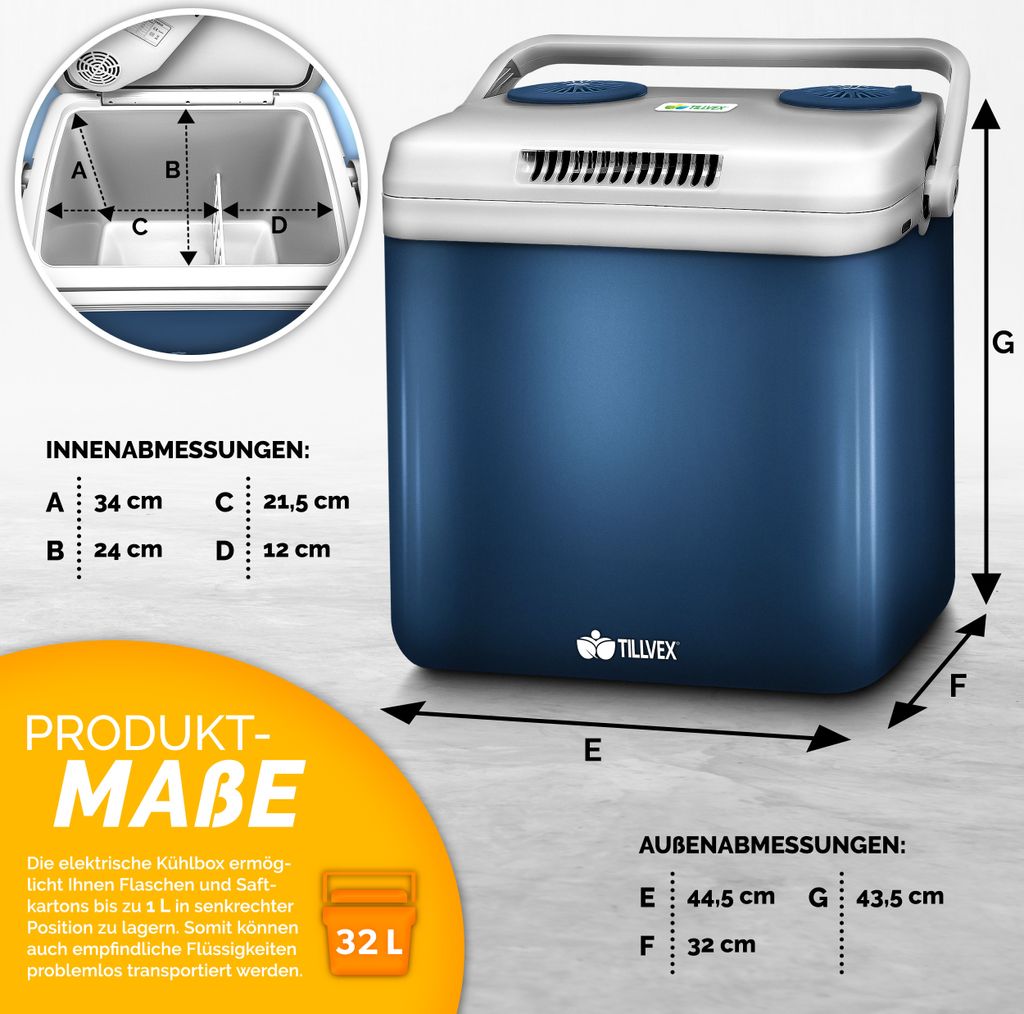 tillvex cool box electric 32L niebieski | mini lodówka 230