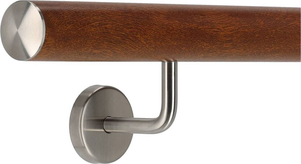 TIBU Handlauf Aluminium Mahagoni Holz Nachbildung 30-600cm Wandhandlauf Treppe gewinkelte Edelstahlhalter, Länge 210 cm mit 3 Halter und leicht ge...