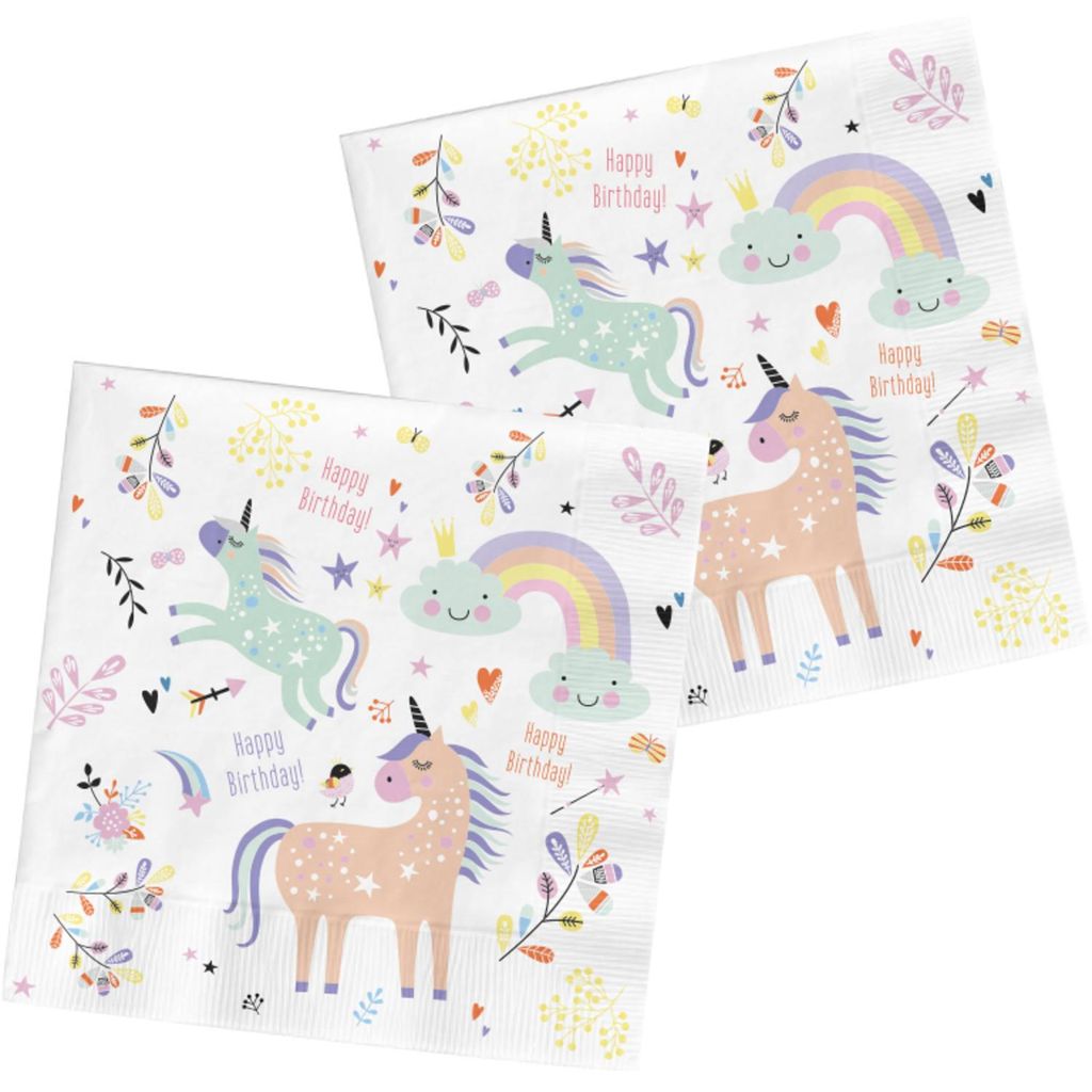 Serviettes Unicorns & Rainbows 33x33cm - 20 pièces Image du produit 