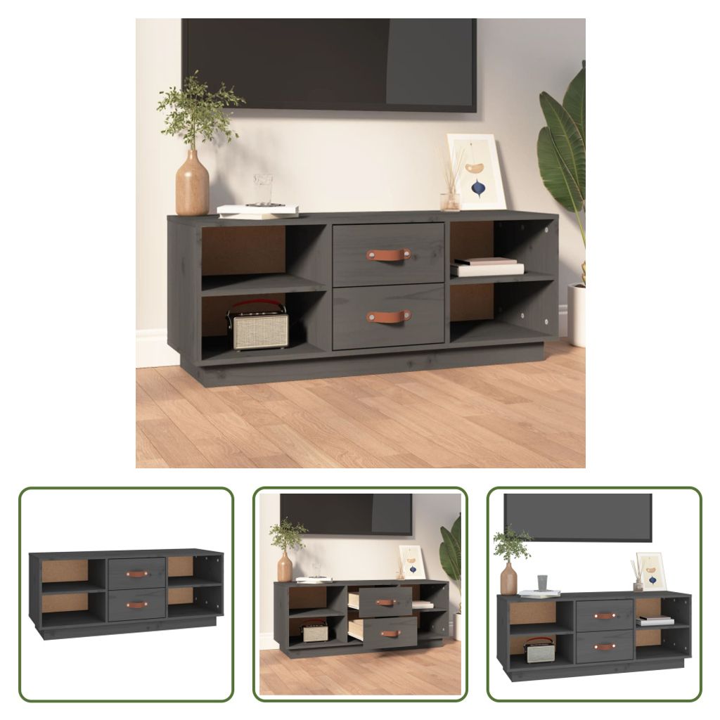The Living Store TV-Schrank Grau 100x34x40 cm Massivholz Produktbild 