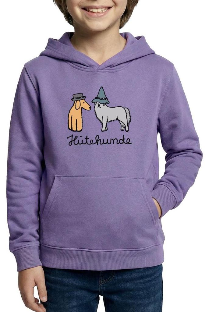 Spreadshirt Hütehunde Hunde Wortspiel Kinder Hoodie, M (7/8 Jahre), Lavendel